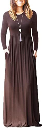 Andongnywell kadın Casual Çiçek Baskılı Uzun Maxi Elbise Cepler Baskı Uzun Kollu Gevşek Elbiseler