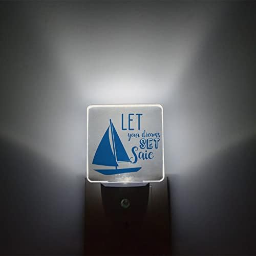 Çocuklar için gece lambası, Okyanus Yelkenli Pamuk Keten Doku LED gece lamba fişi Duvara ışık sensörleri ile Alacakaranlıkta