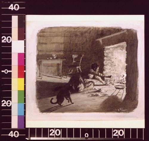 Tarihselfindings Fotoğraf: Yak! Yak!, Arthur Burdett Frost, A. B. Frost, 1900?, Kedi, Şömine, ateş, iç mekan