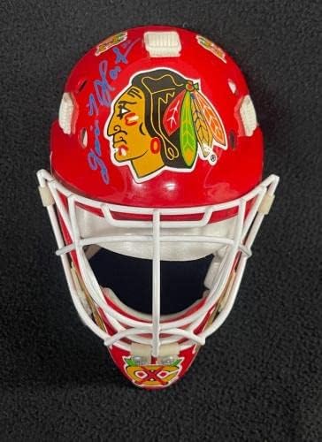 Dominik Hasek İmzalı Chicago Blackhawks Mini Kaleci Maskesi JSA COA AF62979-İmzalı NHL Kaskları ve Maskeleri