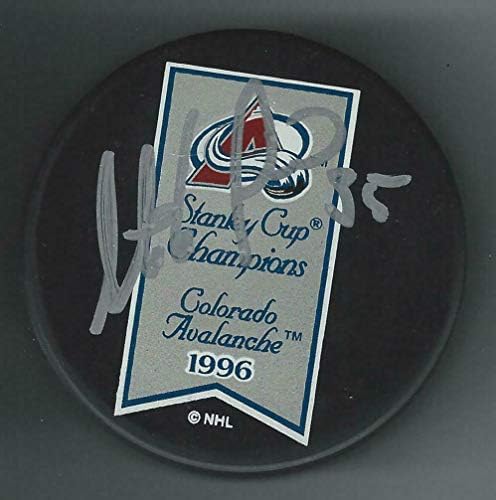 Stephane Fiset İmzaladı Colorado Çığ 1996 Stanley Kupası Şampiyonlar Afiş Diski - İmzalı NHL Diskleri