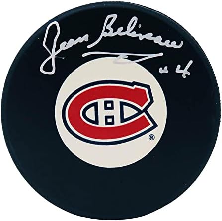 Jean Beliveau, Montreal Canadiens Logolu Hokey Diskini İmzaladı - İmzalı NHL Diskleri