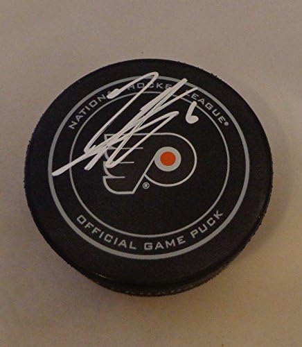 Travis Sanheim imzalı Philadelphia Flyers Resmi Oyun Diski imzalı-İmzalı NHL Diskleri