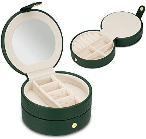 Kadınlar/Kızlar için Zipetatah Küçük Mücevher Kutusu, Yeşil Mini Seyahat Mücevher Kutusu, Aynalı Taşınabilir Mücevher