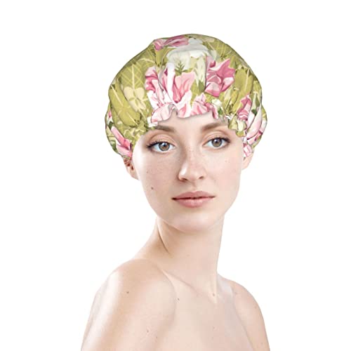 Kadınlar Kullanımlık Streç Hem Saç Şapka Çiçek Ekose Pembe Güller Çift Katmanlar Su Geçirmez Duş Başlığı banyo bonesi