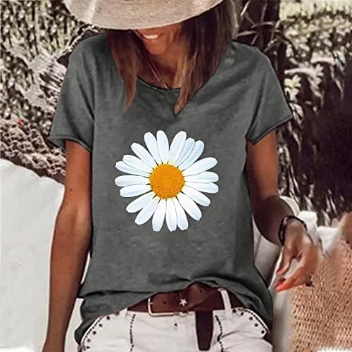 Kadınlar için yaz Tişörtleri 2023, kadın Kısa Kollu Bluz Papatya Çiçek Baskı Temel Yaz Gevşek Tee Gömlek