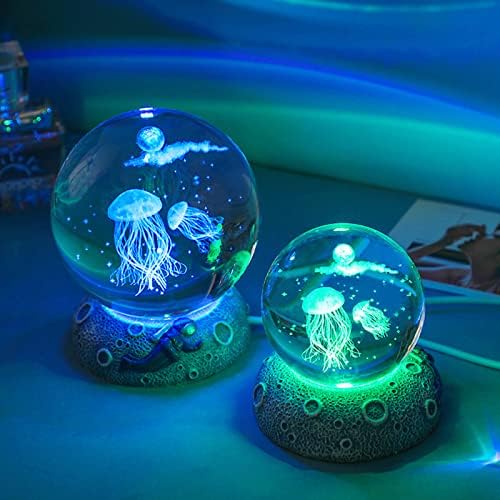 16 LED renk değiştirme tabanı ile 3D kristal denizanası topu gece lambası, yatak odası ve oturma odası dekorasyonu