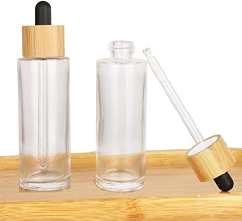 COSIDEA 6 adet Boş 2 oz / 60 ml bambu kapaklı şeffaf cam şişe losyon pompalı dağıtıcı, doldurulabilir emülsiyon kozmetik