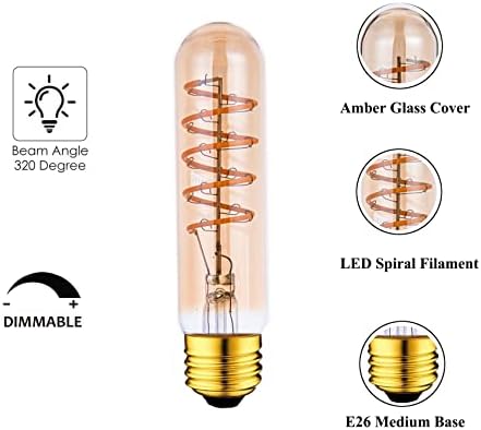 T10 LED Ampuller 40 Watt Eşdeğer 4 W Dim Edison Tüp Ampul E26 Orta Taban 2700 K Sıcak Beyaz, T10 Vintage Amber Cam