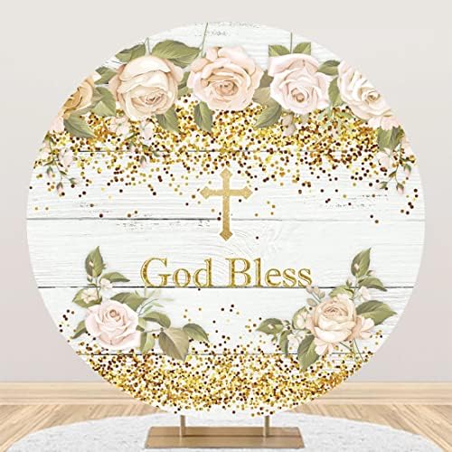 Yeele 7.5x7. 5ft Tanrı Korusun Yuvarlak Zemin Pembe Çiçek Altın Glitter Çapraz Rustik Ahşap Fotoğraf Arka Plan Kızlar