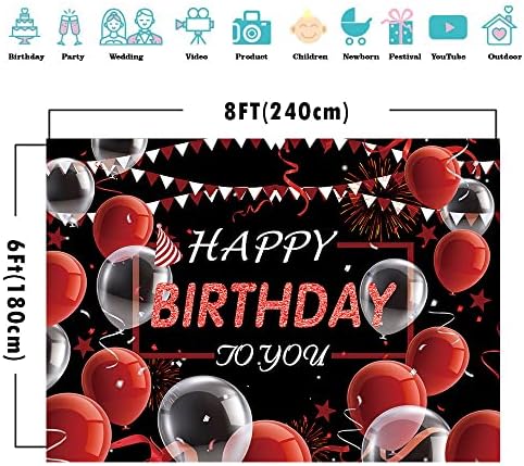 VOUORON Mutlu Doğum Günü Fotoğraf Backdrop Kırmızı ve Siyah Balon Konfeti Doğum Günü Dekor Fotoğraf Arka Plan Çocuklar