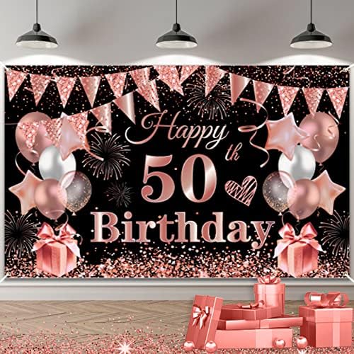 TUTUŞMA 50th Doğum Günü Dekorasyon Afiş, 50th Siyah Gül Altın Doğum Günü Zemin Afiş fotoğraf kabini İşareti Süslemeleri,