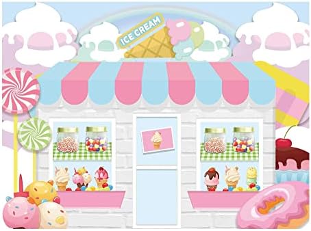 Funnytree 8x6 FT Dondurma Salonu Dükkanı Zemin Yaz Pembe Tatlı Şeker Prenses Kız Bebek Duş Doğum Günü Fotoğraf Arka