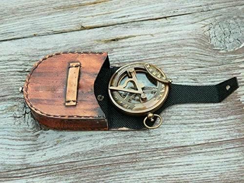 Pusula Vintage Denizcilik Push Button Güneş Saati Antika Pirinç Pusula 3 Deri Kılıf ıle Macera Yürüyüş hayatta kalma