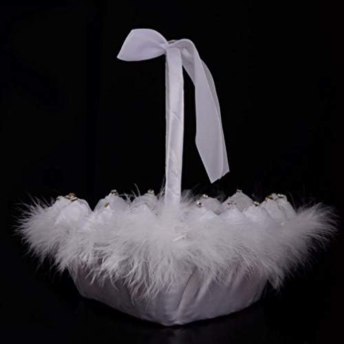 Amosfun Saten Düğün Çiçek kız Basket Beyaz Düğün Sepeti Gelin Duş Parti Favor Şeker hediye keseleri