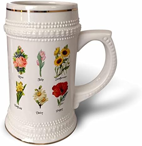 3dRose Vintage Botanik Çiçek Çiçekleri-Antika Çiçek Sanatı. - 22oz Steın Kupa (stn-364634-1)