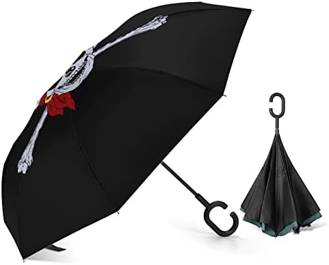 Jolly Roger Korsan Kafatası Ters Şemsiye Rüzgar Geçirmez Ters Katlanır Şemsiye C Şeklinde Saplı Erkekler Kadınlar