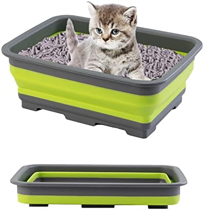 Açık Kedi kum kabı, Yarı Kapalı Katlanabilir Yavru Tuvalet Su Geçirmez Kedi Lazımlık Pan Tuvalet Banyo Ambalaj (Yeşil)