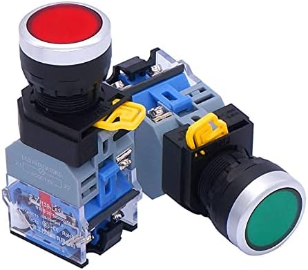 SCRUBY 2 adet 22mm 10A 440V 1NO 1NC DPST basmalı düğme anahtarı Buton Anahtarları Kırmızı Yeşil led ışık Gerilim 110V