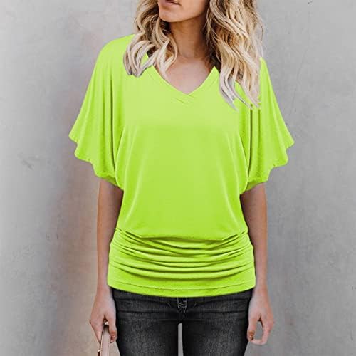 Kadın Moda Yaz 2023 Kollu Casual Katı T-Shirt Bluz