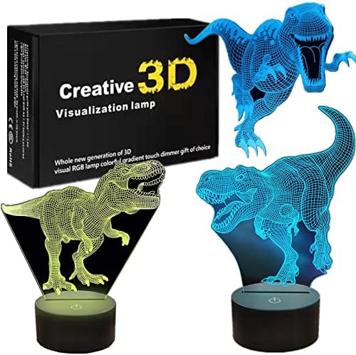KKXPA 3 Adet 3D Dinozor lambası, Zamanlayıcı ile Çocuklar için Dinozor Gece Lambası, 16 Renk Değişimi ve Uzaktan Kumanda