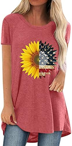 Bağımsızlık Günü T Shirt Kadınlar için ABD Bayrağı Kalp Baskı Tunik Üst Yaz Kısa Kollu Bluzlar 4th Temmuz Tişört Üst