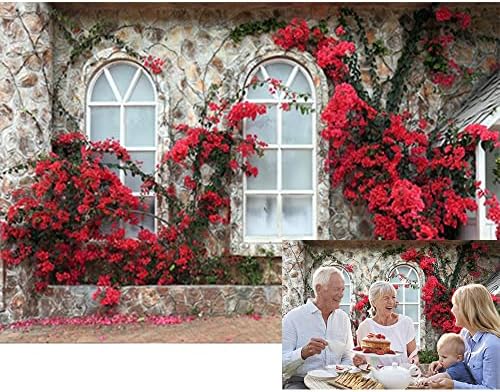 Baocıcco 10x8ft Romantik Kırmızı Çiçeği Zemin İtalya Tarzı Pencereler Ev Taş Duvar Yeşil Asma Fotoğraf Arka Plan Çiftler
