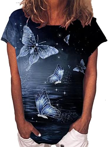 Seksi Salon T Shirt Genç Kız Kısa Kollu Tekne Boyun Kelebek Ayçiçeği Çiçek Rahat Fit gömlekler Kadın UU