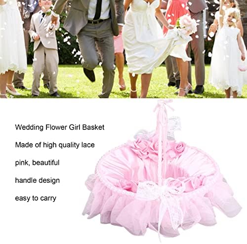 Kolu Düğün Çiçek Kız Basket Dantel Taşınabilir Kolu Tasarım Pembe Düğün Sepeti
