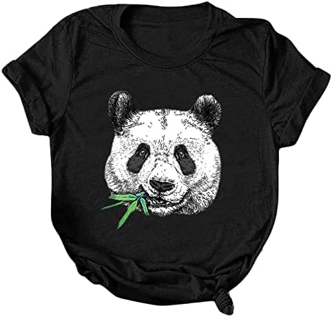 Kadınlar için yaz Üstleri, artı Boyutu Kısa Kollu Panda T Shirt Süper Yumuşak Yuvarlak Boyun Tee Casual Gevşek Temel
