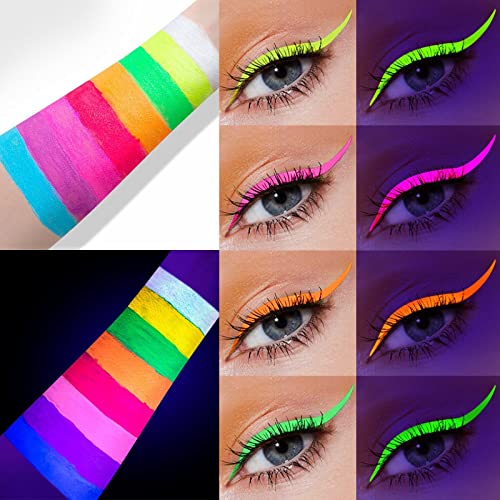 8 Renkler Neon Eyeliner Makyaj Cosplay Makyaj Beyaz Glitter Yeşil Sıvı Eyeliner Aydınlık Neon Eyeliner Glow Su Geçirmez