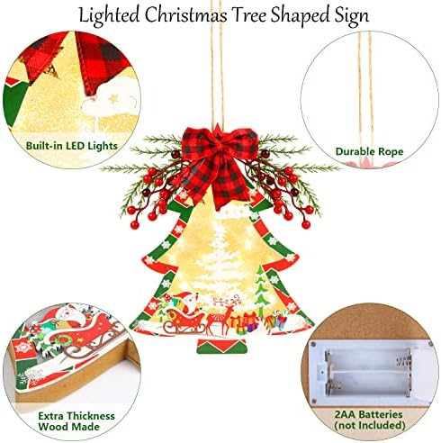 CCINEE Prelit Noel Ağacı Çelenk Kapı Işareti dekorasyon pil ışletilen ışıklı ahşap karşılama asılı ışareti yay ıle