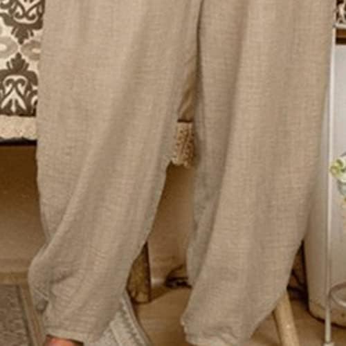 DGHM-JLMY kadın Katı Pamuk Moda Gevşek rahat pantolon Cepler Keten Pantolon Elastik Bel Hafif Joggers Uzun pantolon