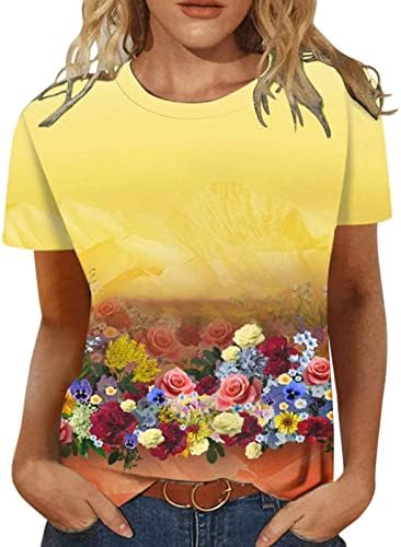 Kadın Kısa Kollu Pamuk Ekip Boyun Tekne Boyun Grafik Şakayık Baskı Çiçek Casual Gevşek Fit Bluz T Shirt Üst Kızlar
