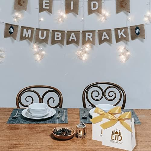 KEJAN 50 Adet Eid Mubarak Hediye Kutusu Ramazan Mübarek Parti Favor Çanta Şeker şeritli kutu Müslüman Ramazan Mübarek