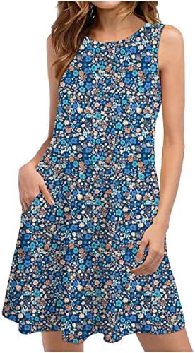 Yaz elbisesi Kadınlar için 2023 Plaj Çiçek Tshirt Sundress Casual Kolsuz Bohemian Tank Elbise Telefon Cepleri ile