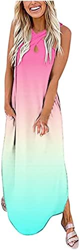Bayan Casual Gevşek Sundress 2023 uzun elbise Çapraz Kolsuz Bölünmüş Maxi Elbiseler Yaz Plaj Elbise Cepler ile