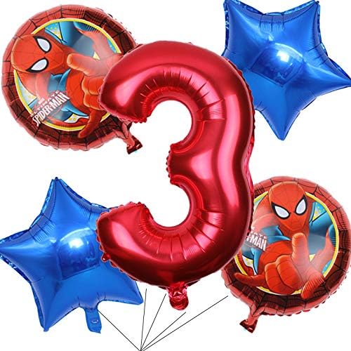 BCD-PRO süper Kahraman Örümcek Adam balonlar Buket 3. Doğum Günü 5 adet-Parti Malzemeleri-Kurdeleler dahil