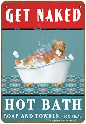 Çıplak Sıcak Banyo Sabunu ve Havlu Extta Golden Retriever Köpek için Ev,Ev,Banyo,Sıcak Küvet Metal Vintage Teneke