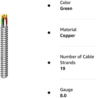 100-Feet MC 8/3 Tip 8 AWG 3 İletkenler Telli METAL KAPLI Kablo Alüminyum Zırhlı ve Yeşil Yalıtımlı topraklama kablosu
