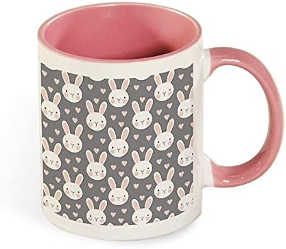 Tavşan Yüzleri Vintage Pembe Kalpler Renk Kahve Kupa İçinde Ve Kolu Seramik çay bardağı Ofis Ev İçin red-style1