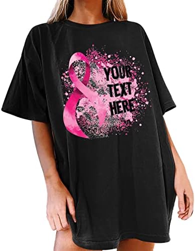 Bayan Grafik için Gömlek Tops, meme Kanseri Önleme Baskı Rahat Kısa Kollu Crewneck Boy Tee Tişörtleri