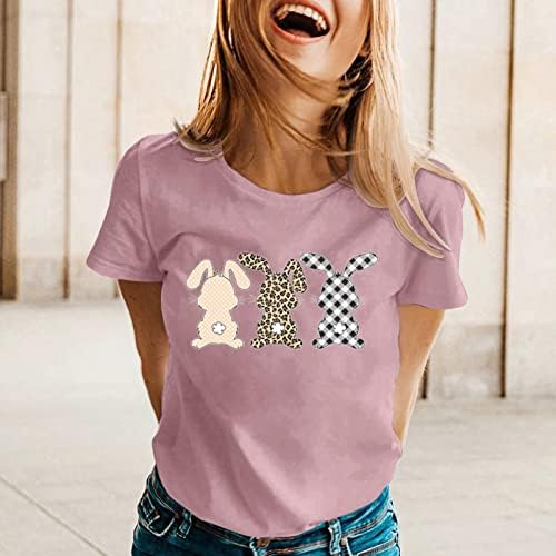 Paskalya kısa kollu tişört Kadınlar için Sevimli Tavşan Baskı O-Boyun Gömlek Gevşek Fit Artı Boyutu Yumuşak Rahat