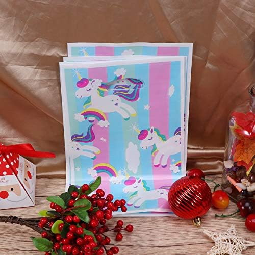 Abaodam 100 Adet Unicorn Karikatür hediye keseleri Gökkuşağı At Desen Plastik Şeker Çanta Tote Çanta Kılıfı Parti