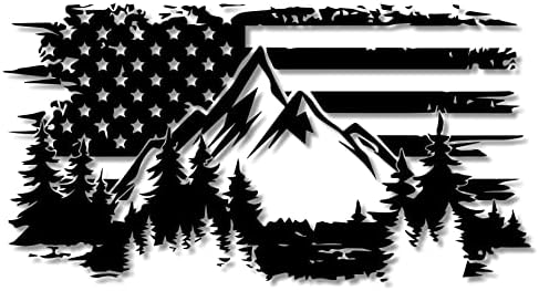 Vatansever Dış Mekan Sahnesi Amerikan Bayrağı ve Dağlar Çıkartması-Road Rage Premium Araç Çıkartmaları-Araba, Kamyon,