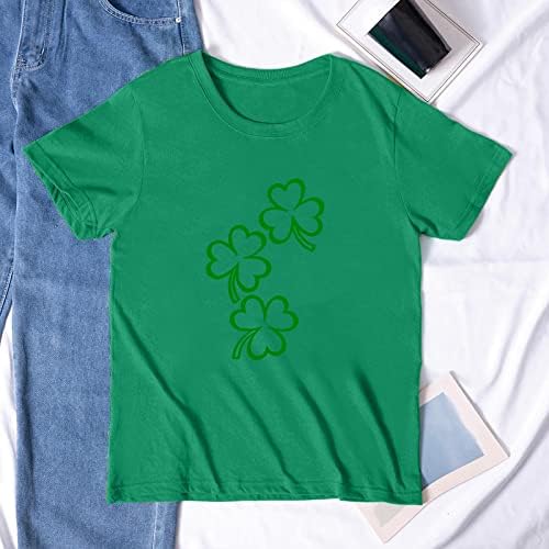 Kadın Kısa Kollu Gömlek Aziz Patrick Günü T-Shirt Crewneck Gevşek Casual Tee Tops Aşk Kalp Baskı Yonca Tees Bluz