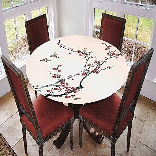 Elastik kenarlı Empresyonist Yuvarlak masa örtüsü, Vazoda Renkli Buket Çiçeklerle Çiçek Boyama, Yemek masaları, self