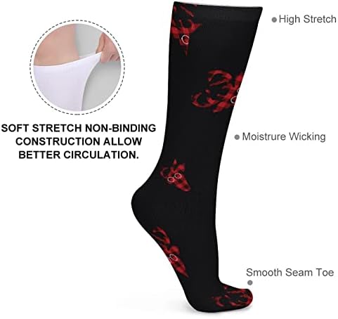 WEEDKEYCAT Kırmızı Buffalo Ekose Geyik Kalın Çorap Yenilik Komik Baskı Grafik Rahat Sıcak Orta Tüp Çorap Kış için