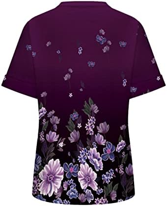 Kadınlar Casual V Boyun Tişörtleri, Bayan Moda Çiçek Baskı Tunik Üstleri Kısa Kollu Dışarı Çıkmak T-Shirt Sevimli