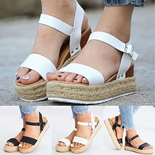 KHİİen kadın Kama Sandalet Ayak Bileği Kayışı Espadrilles platform sandaletler Yaz Hafif Burnu açık Rahat Sandalet